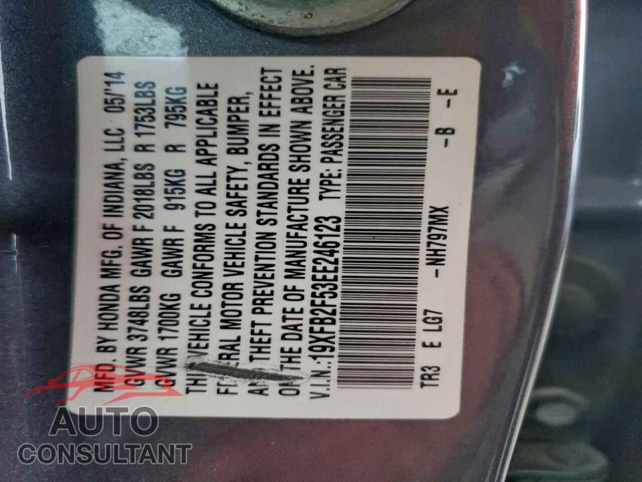 HONDA CIVIC 2014 - 19XFB2F53EE246123