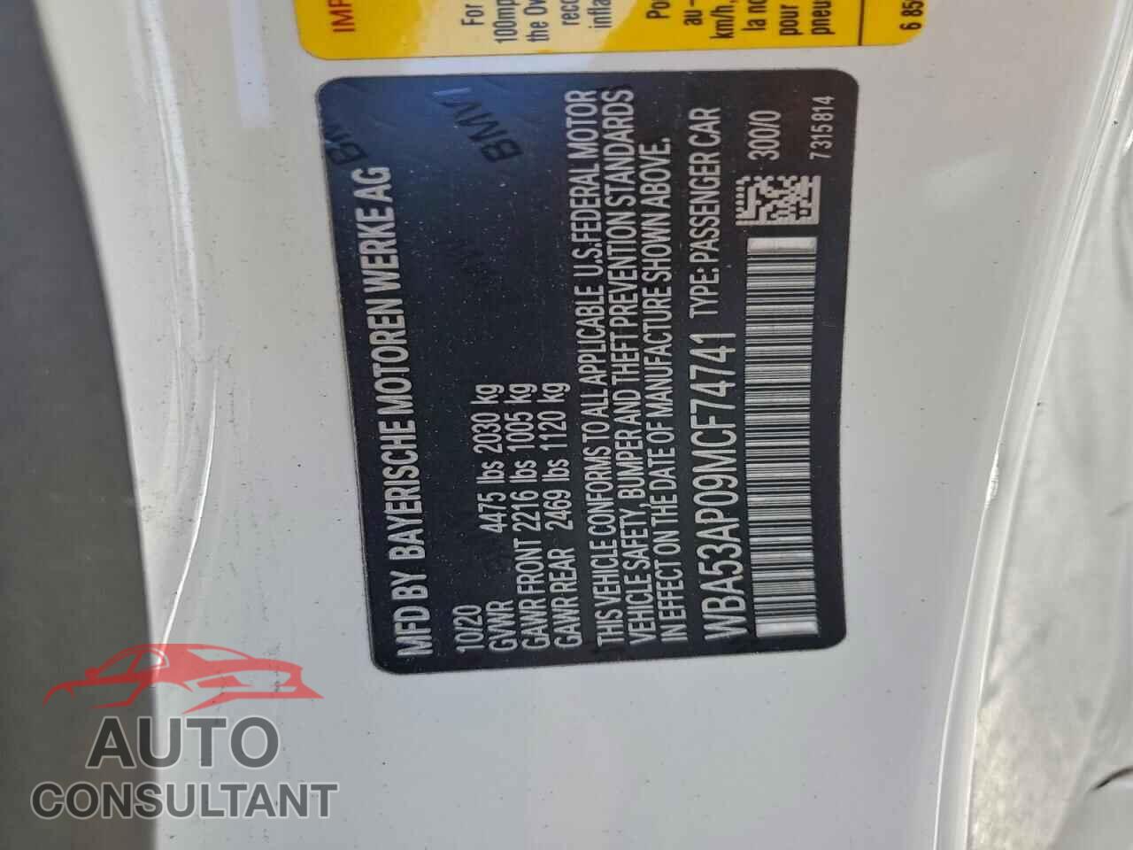 BMW 4 SERIES 2021 - WBA53AP09MCF74741