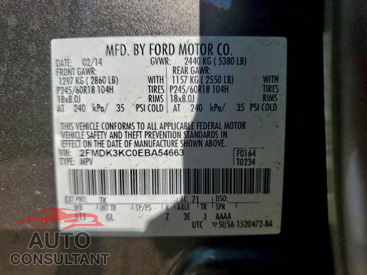 FORD EDGE 2014 - 2FMDK3KC0EBA54663