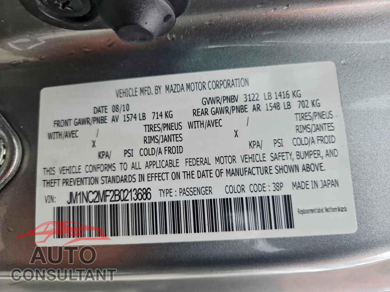 MAZDA MX5 2011 - JM1NC2MF2B0213686