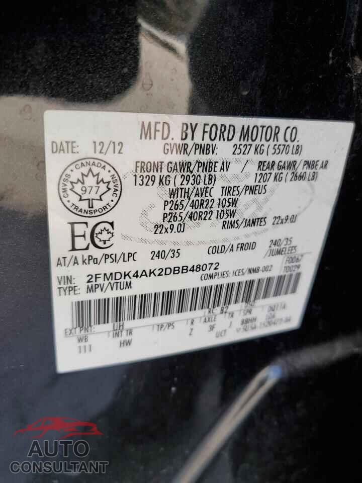 FORD EDGE 2013 - 2FMDK4AK2DBB48072