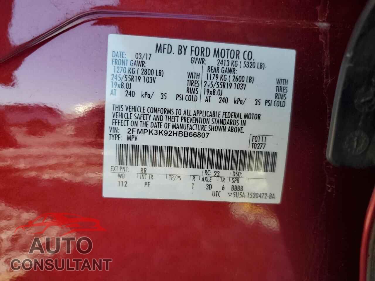 FORD EDGE 2017 - 2FMPK3K92HBB66807