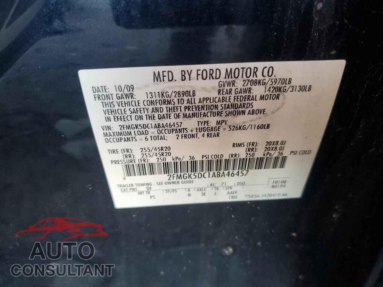 FORD FLEX 2010 - 2FMGK5DC1ABA46457