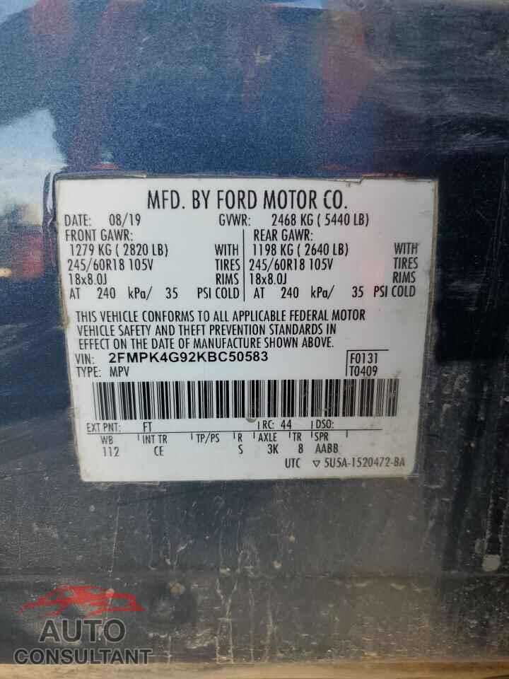 FORD EDGE 2019 - 2FMPK4G92KBC50583