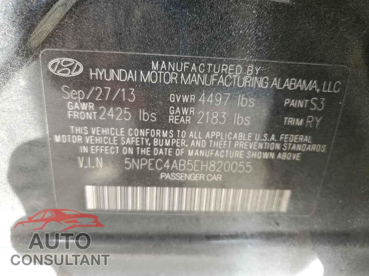 HYUNDAI SONATA 2014 - 5NPEC4AB5EH820055