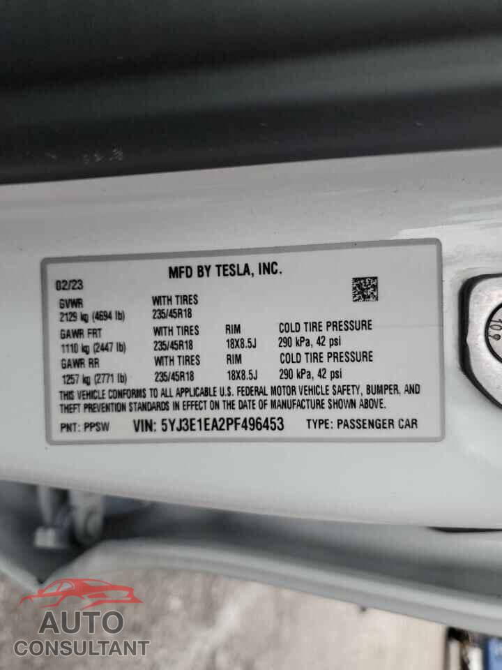 TESLA MODEL 3 2023 - 5YJ3E1EA2PF496453