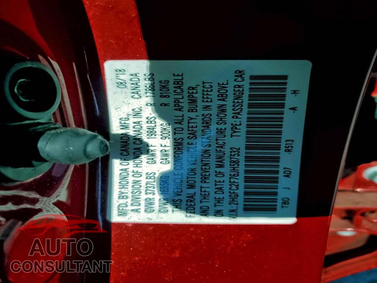 HONDA CIVIC 2018 - 2HGFC2F76JH587532