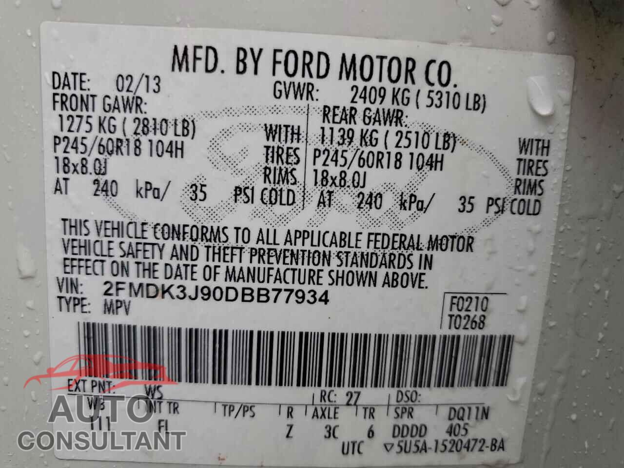 FORD EDGE 2013 - 2FMDK3J90DBB77934