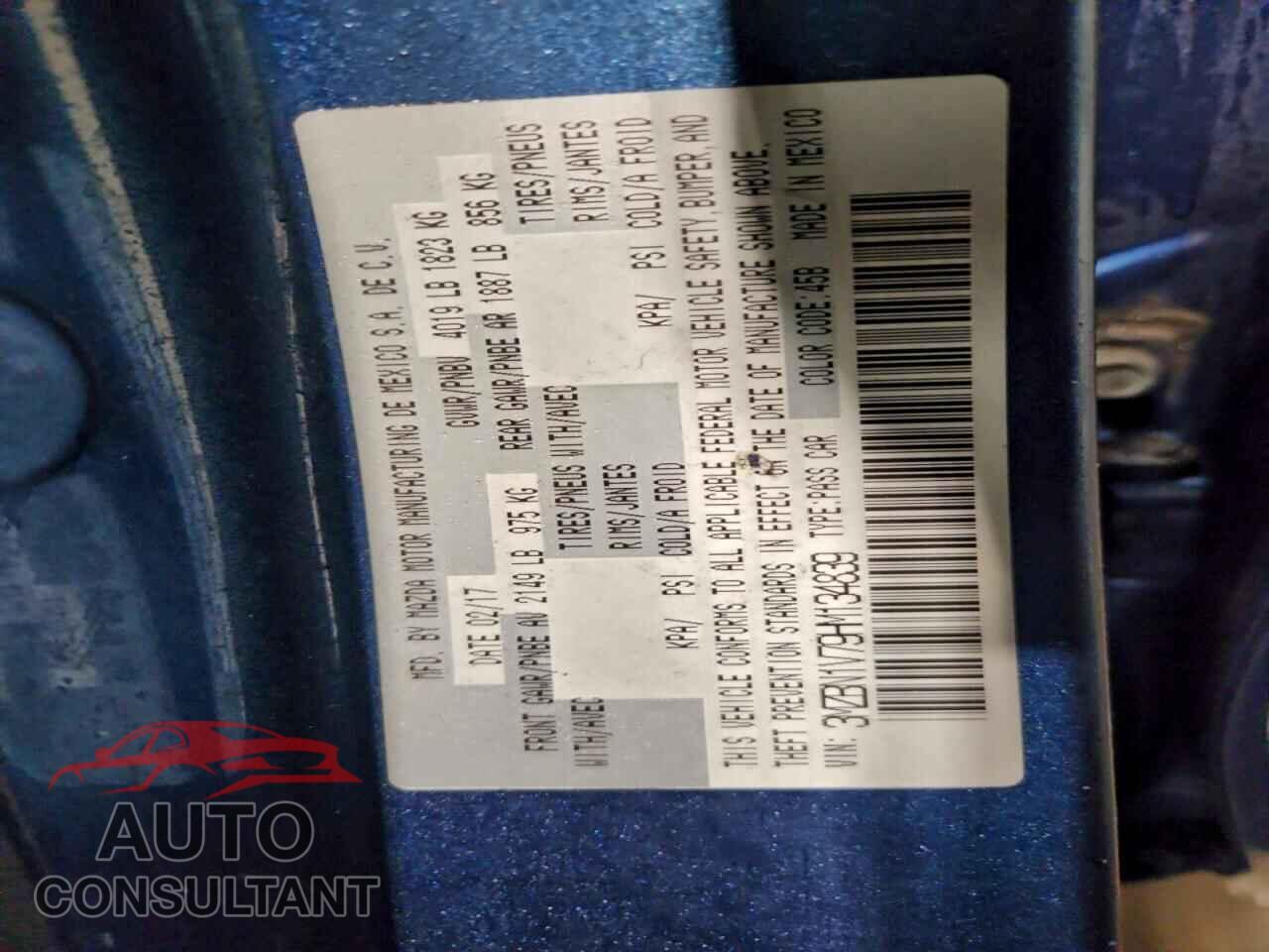 MAZDA 3 2017 - 3MZBN1V79HM134839