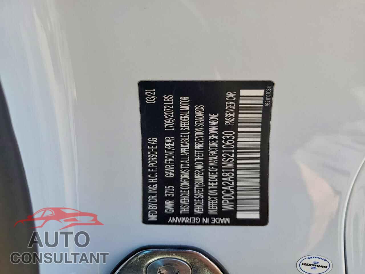 PORSCHE BOXSTER 2021 - WP0CA2A81MS210630