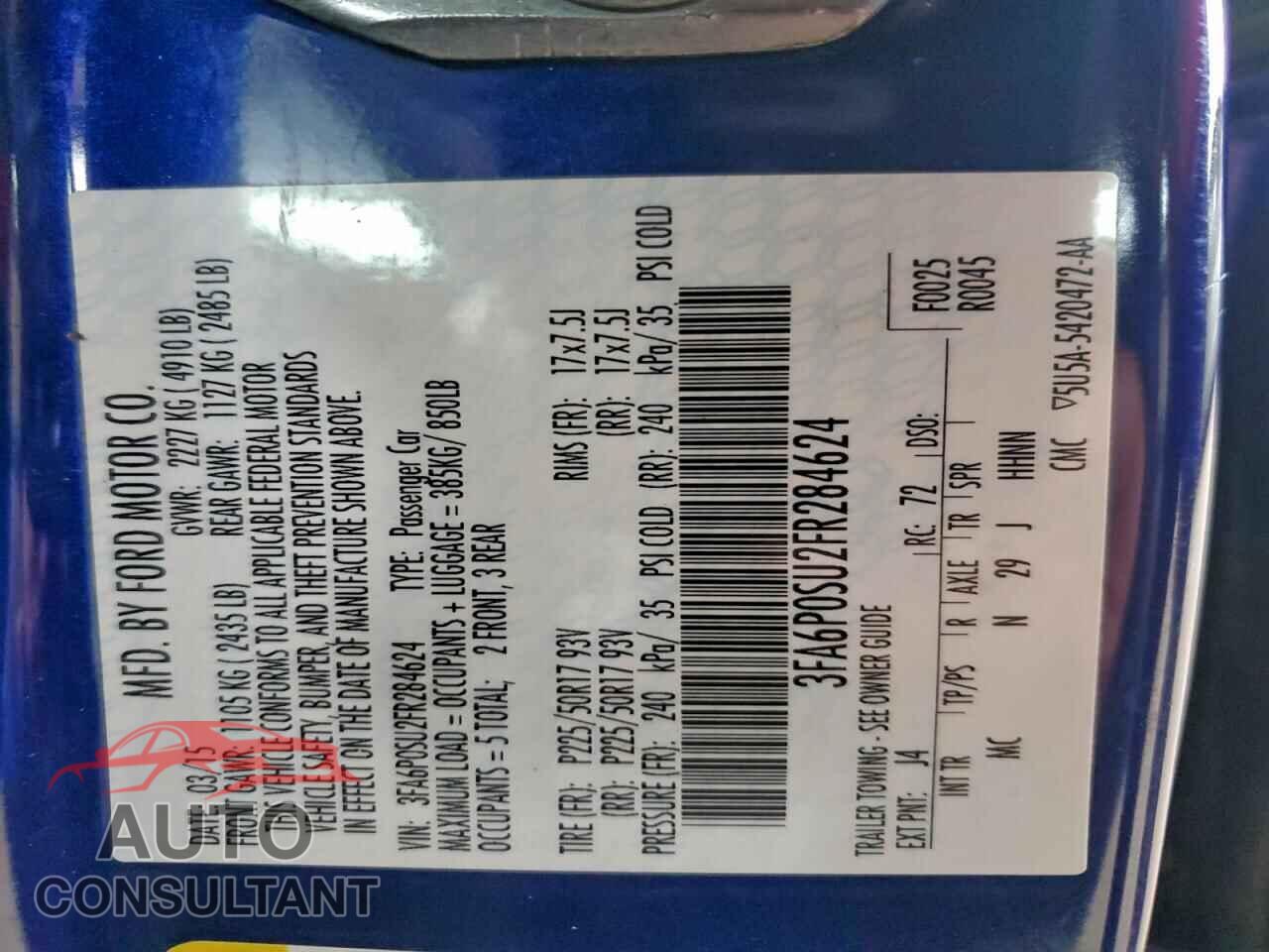 FORD FUSION 2015 - 3FA6P0SU2FR284624