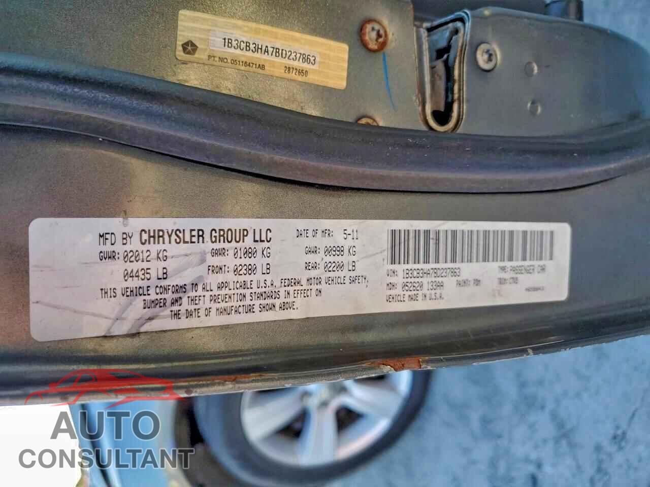 DODGE CALIBER 2011 - 1B3CB3HA7BD237863