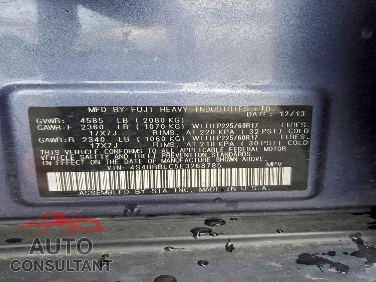 SUBARU OUTBACK 2014 - 4S4BRBLC5E3268785