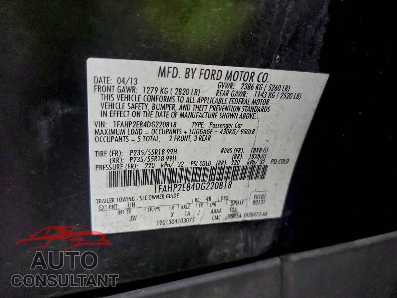 FORD TAURUS 2013 - 1FAHP2E84DG220818