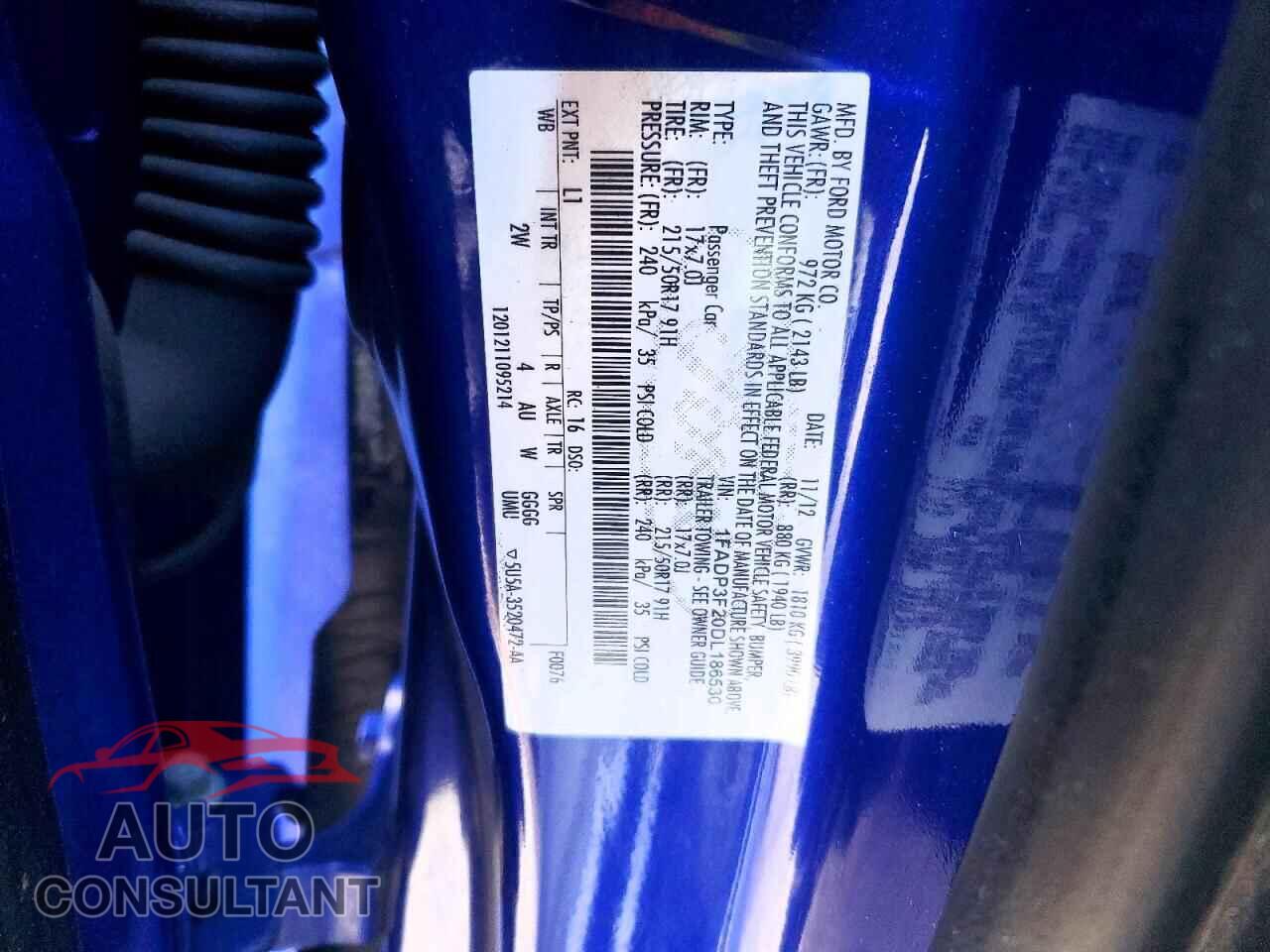 FORD FOCUS 2013 - 1FADP3F20DL186530