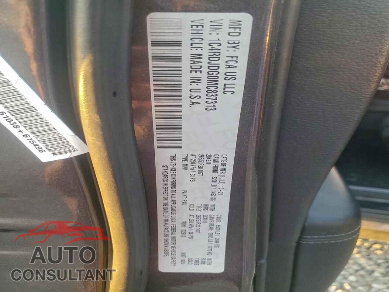 DODGE DURANGO 2021 - 1C4RDJDG0MC837313