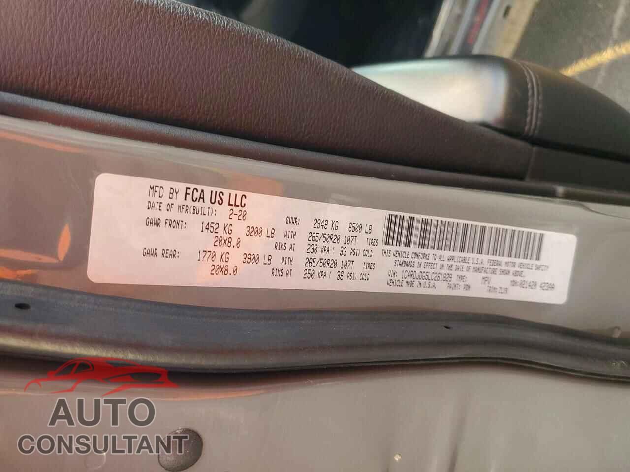 DODGE DURANGO 2020 - 1C4RDJDG5LC261829