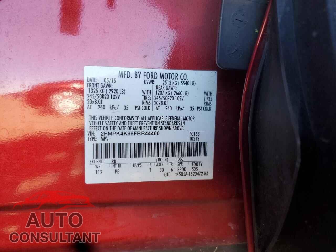FORD EDGE 2015 - 2FMPK4K99FBB44466