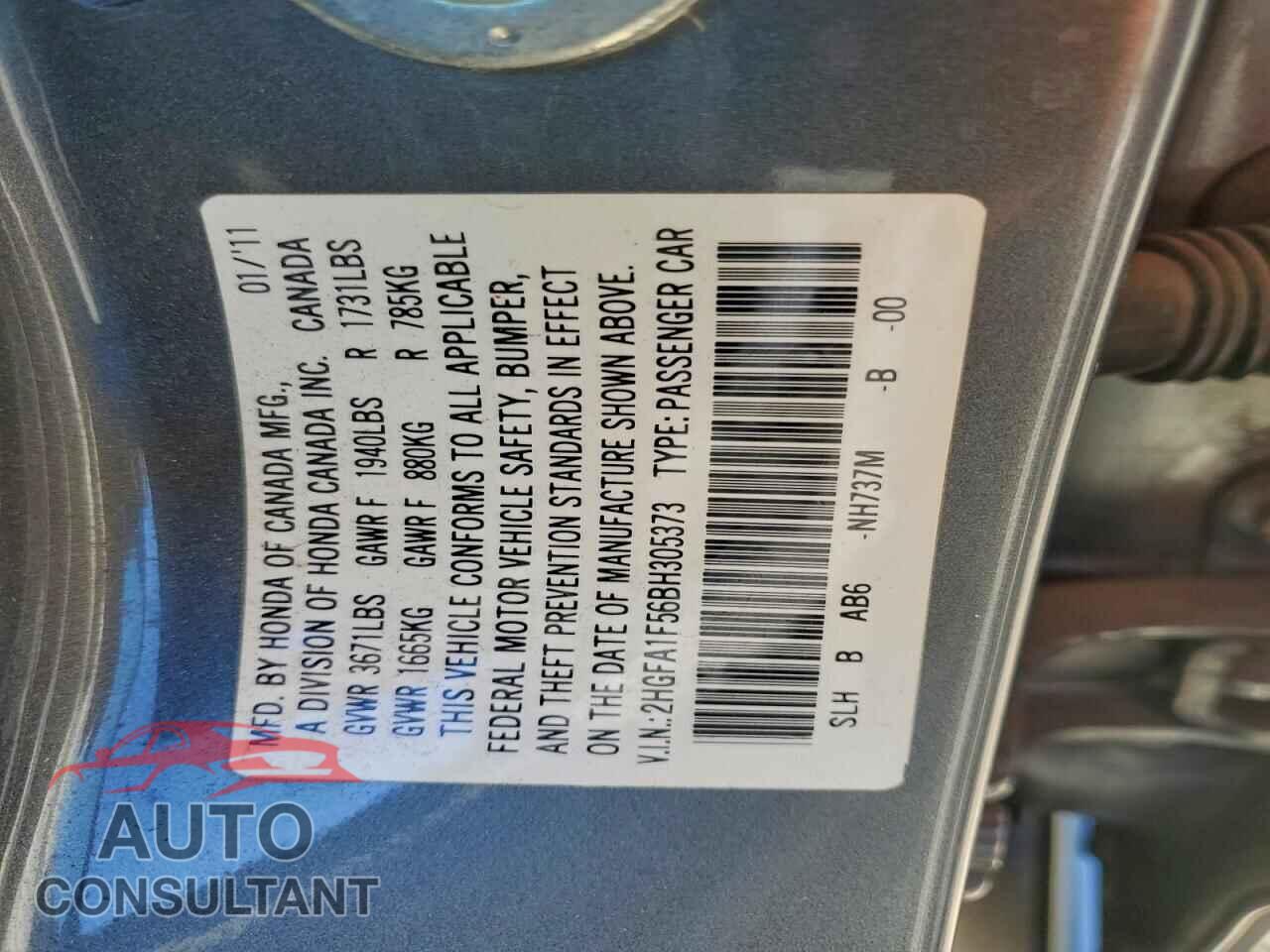 HONDA CIVIC 2011 - 2HGFA1F56BH305373