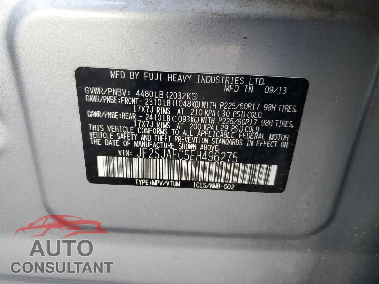 SUBARU FORESTER 2014 - JF2SJAEC5EH496275