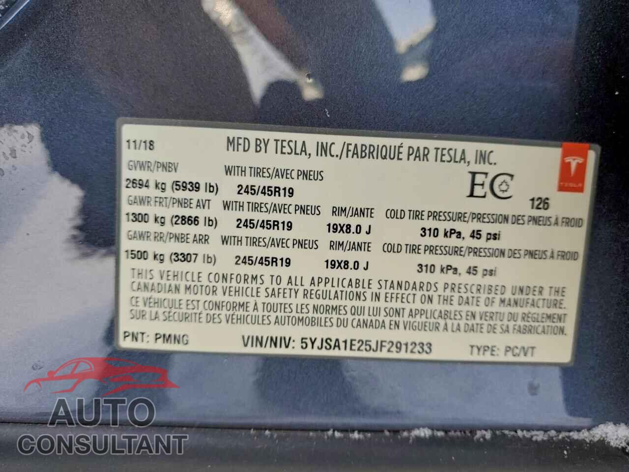 TESLA MODEL S 2018 - 5YJSA1E25JF291233