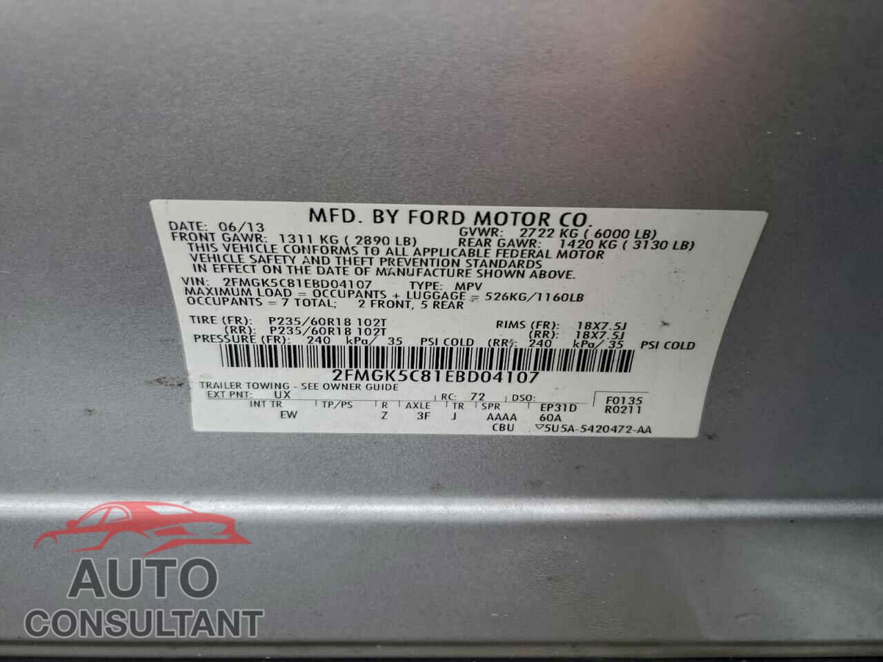 FORD FLEX 2014 - 2FMGK5C81EBD04107