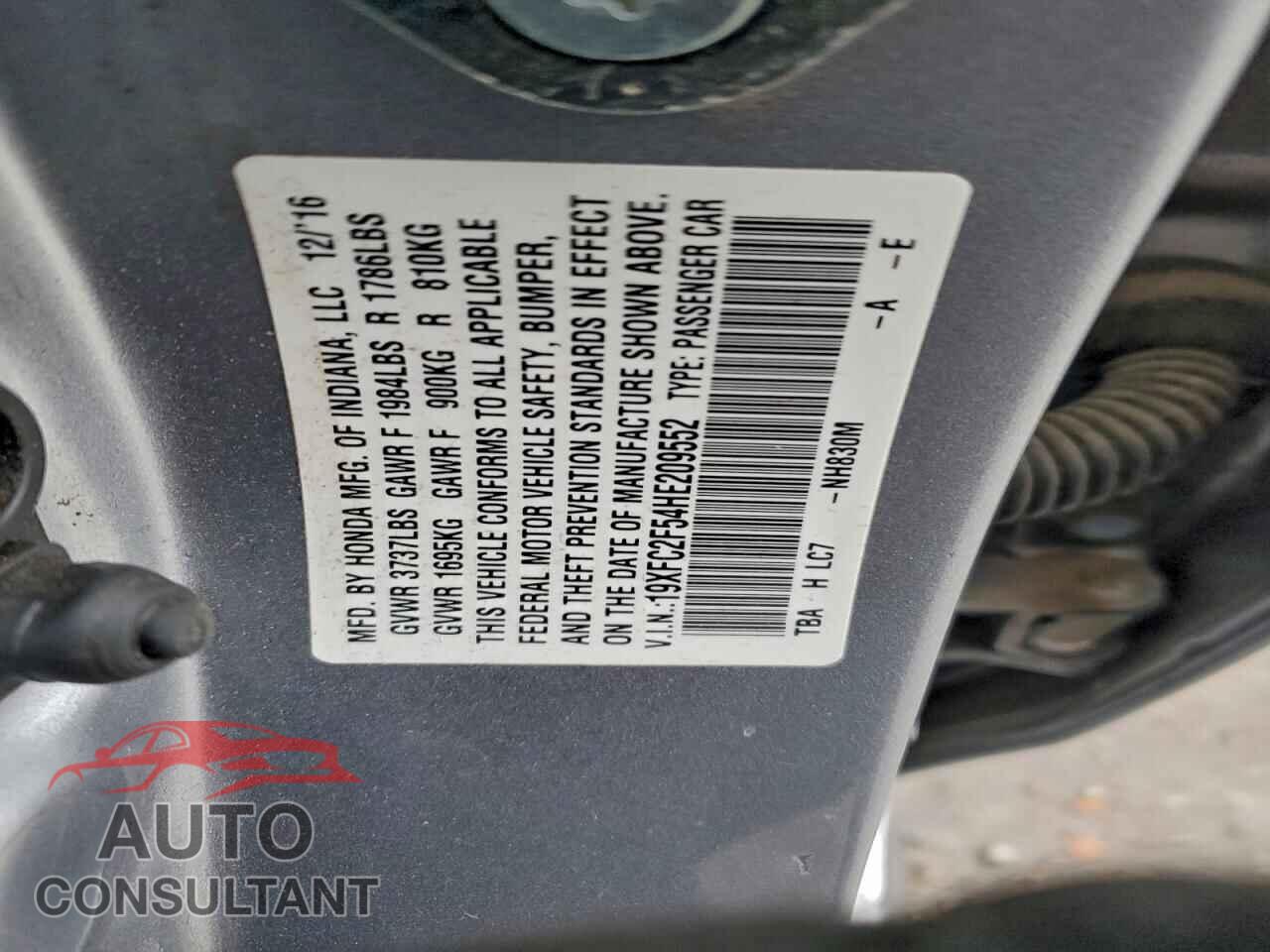 HONDA CIVIC 2017 - 19XFC2F54HE209552