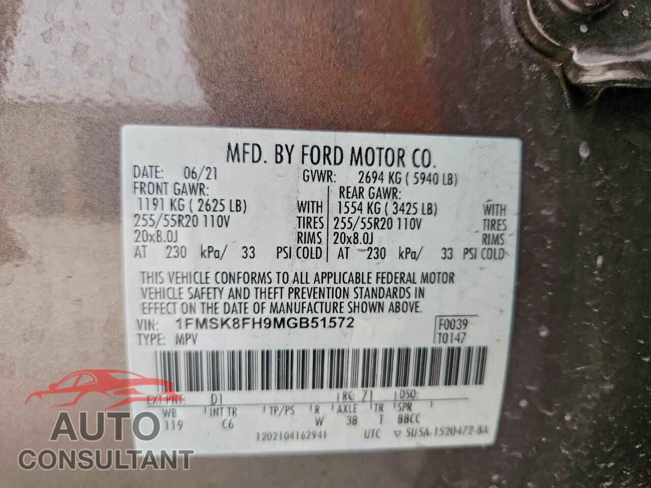 FORD EXPLORER 2021 - 1FMSK8FH9MGB51572