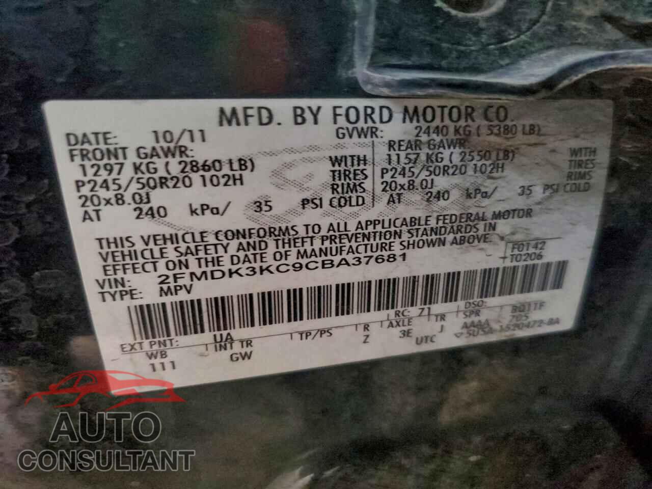 FORD EDGE 2012 - 2FMDK3KC9CBA37681