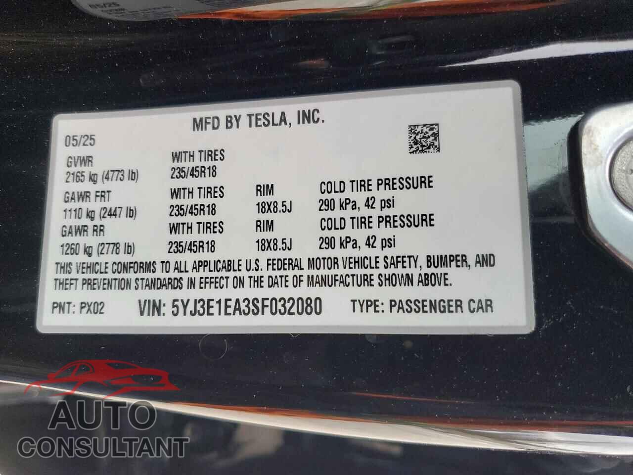 TESLA MODEL 3 2025 - 5YJ3E1EA3SF032080