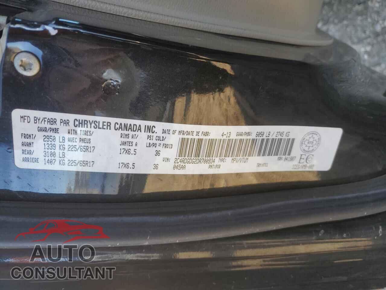 DODGE CARAVAN 2013 - 2C4RDGDG2DR700934