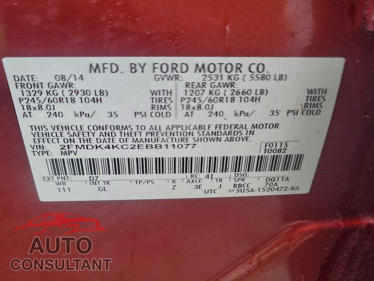 FORD EDGE 2014 - 2FMDK4KC2EBB11077