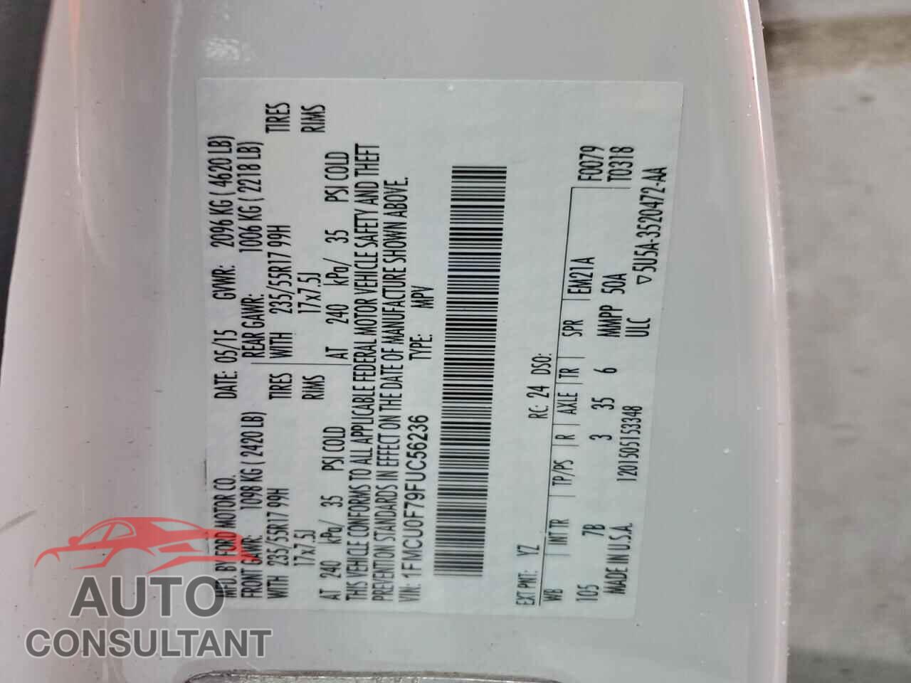 FORD ESCAPE 2015 - 1FMCU0F79FUC56236