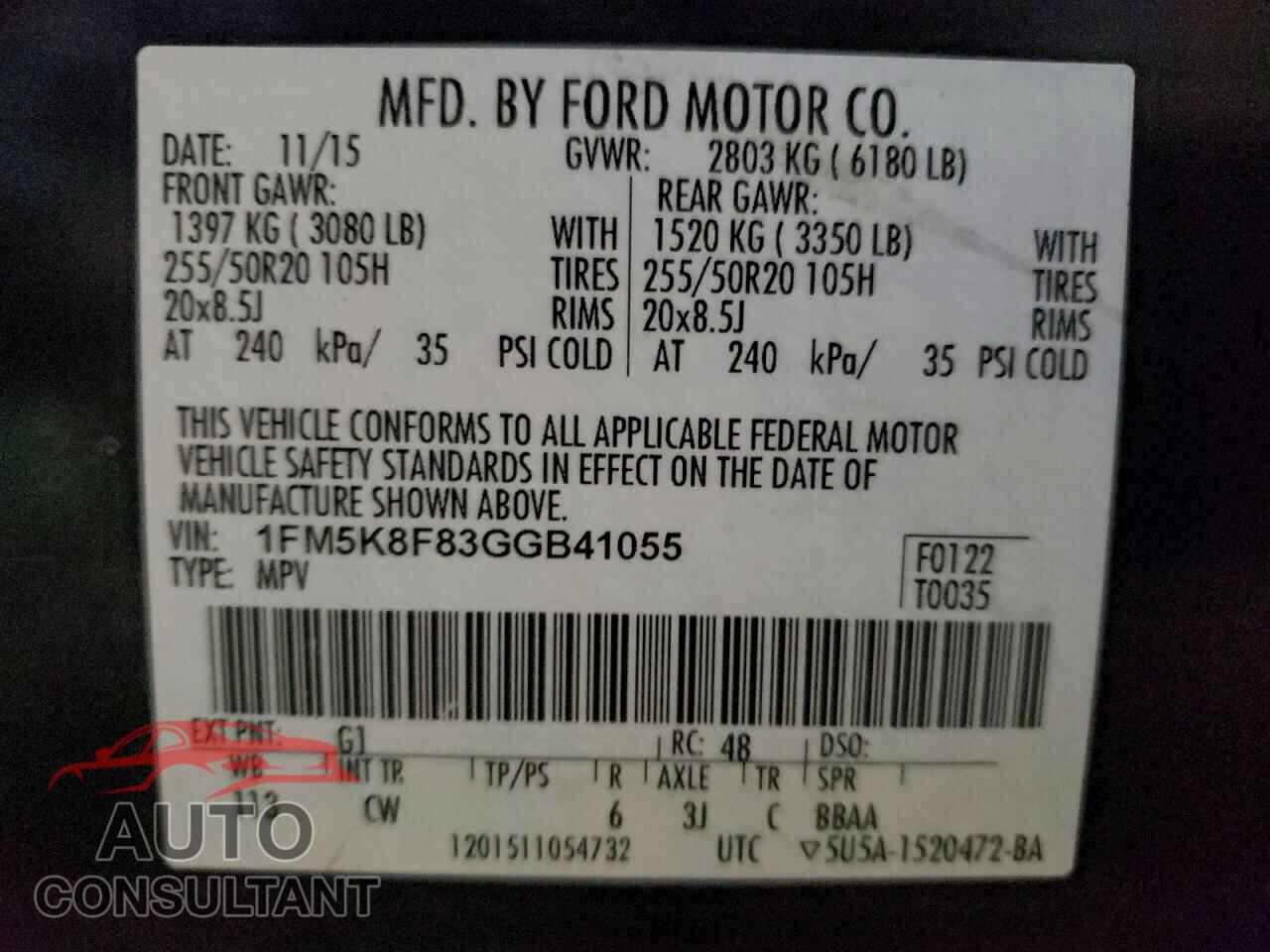 FORD EXPLORER 2016 - 1FM5K8F83GGB41055
