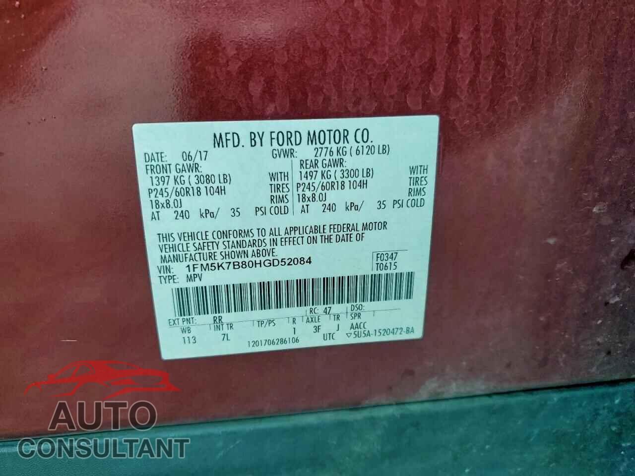FORD EXPLORER 2017 - 1FM5K7B80HGD52084