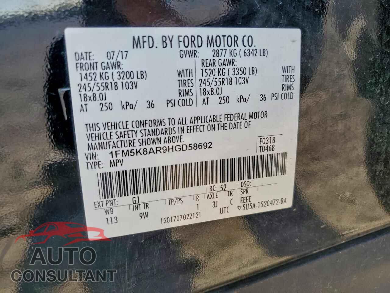 FORD EXPLORER 2017 - 1FM5K8AR9HGD58692