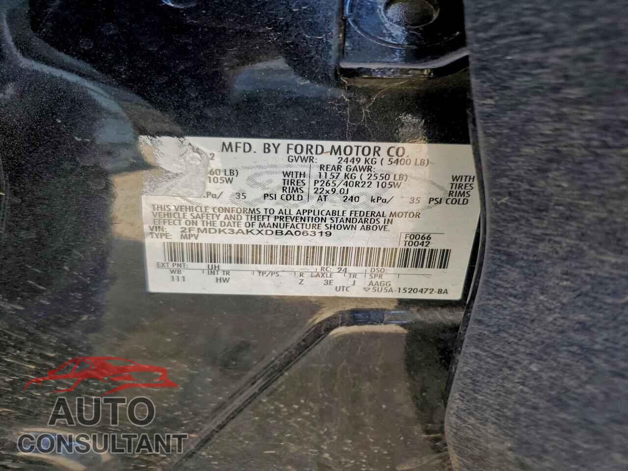 FORD EDGE 2013 - 2FMDK3AKXDBA06319