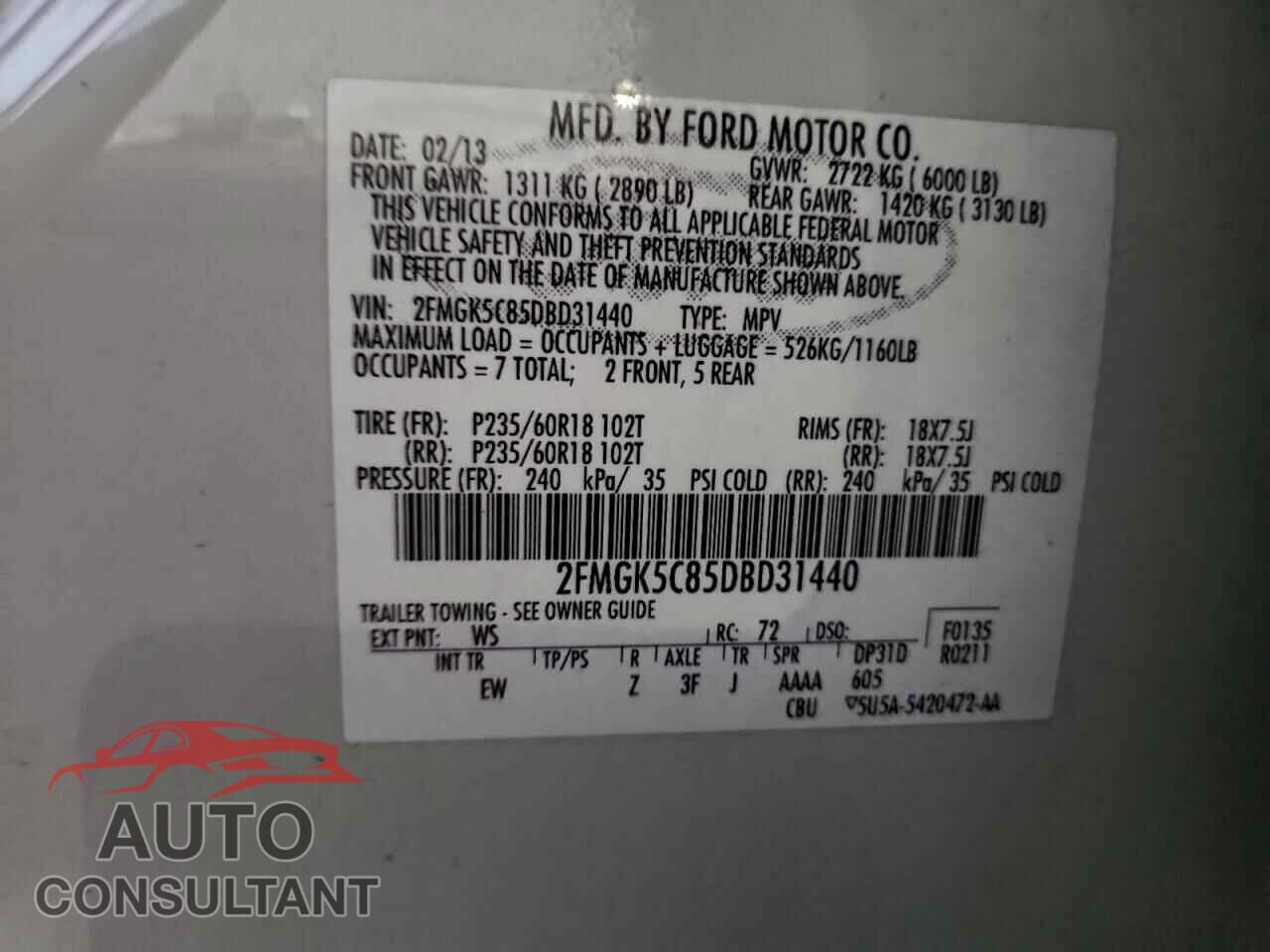 FORD FLEX 2013 - 2FMGK5C85DBD31440