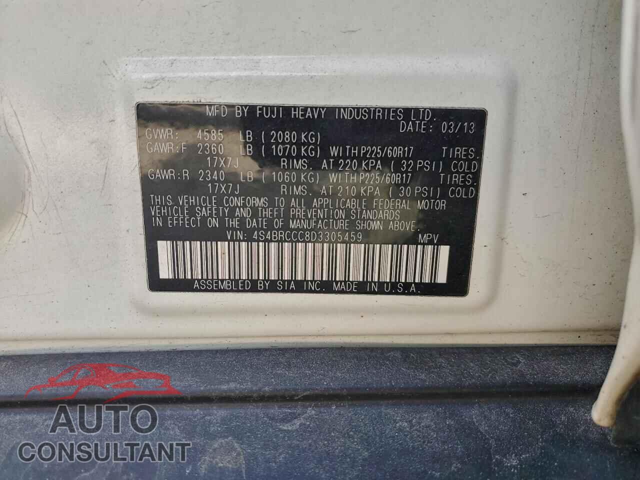 SUBARU OUTBACK 2013 - 4S4BRCCC8D3305459