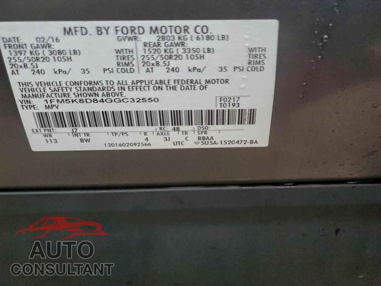 FORD EXPLORER 2016 - 1FM5K8D84GGC32550