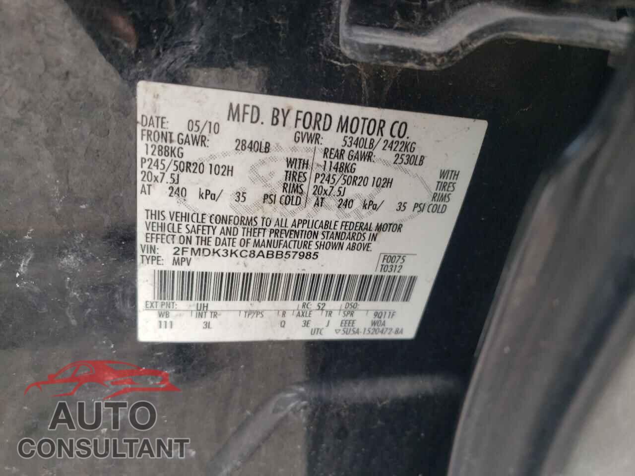 FORD EDGE 2010 - 2FMDK3KC8ABB57985