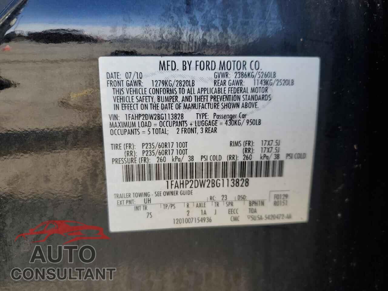 FORD TAURUS 2011 - 1FAHP2DW2BG113828