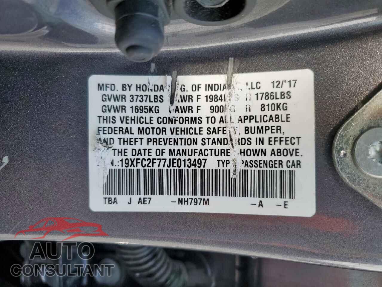 HONDA CIVIC 2018 - 19XFC2F77JE013497