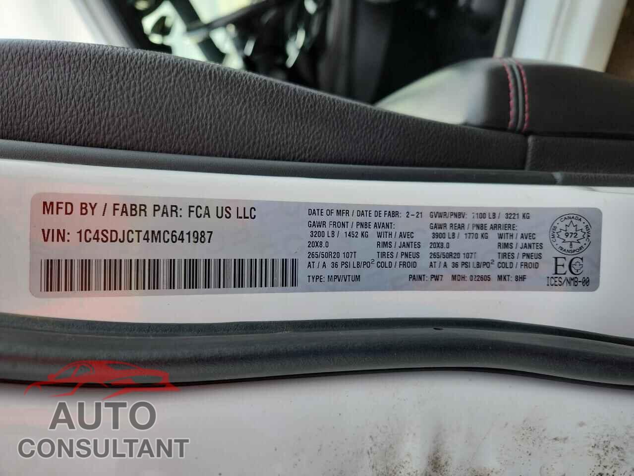 DODGE DURANGO 2021 - 1C4SDJCT4MC641987