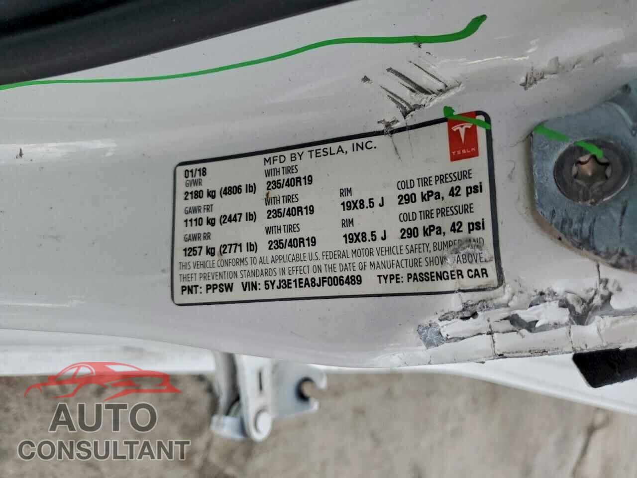 TESLA MODEL 3 2018 - 5YJ3E1EA8JF006489