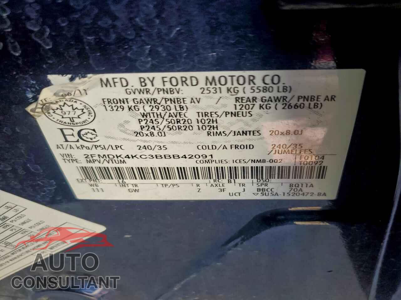 FORD EDGE 2011 - 2FMDK4KC3BBB42091