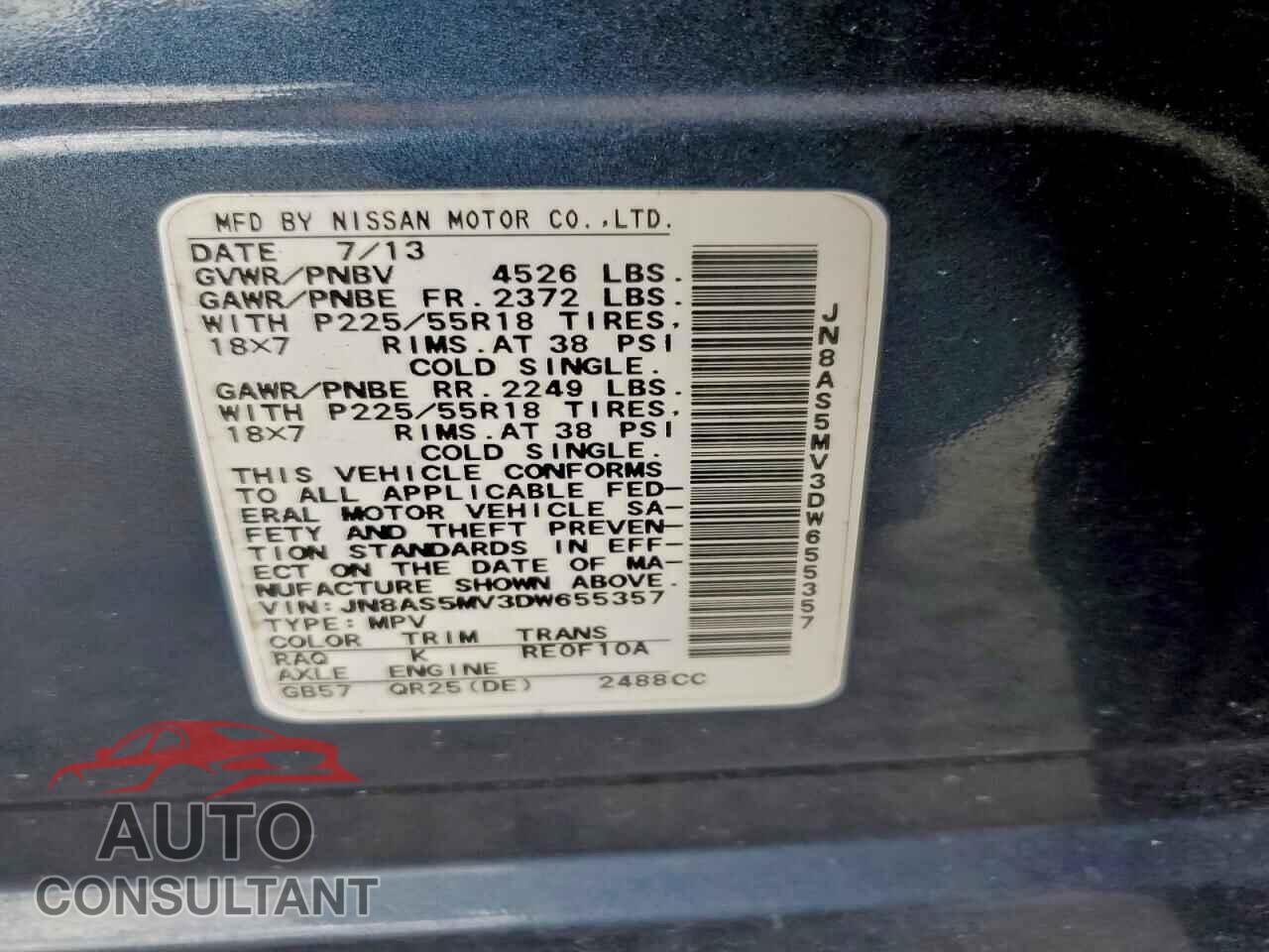 NISSAN ROGUE 2013 - JN8AS5MV3DW655357