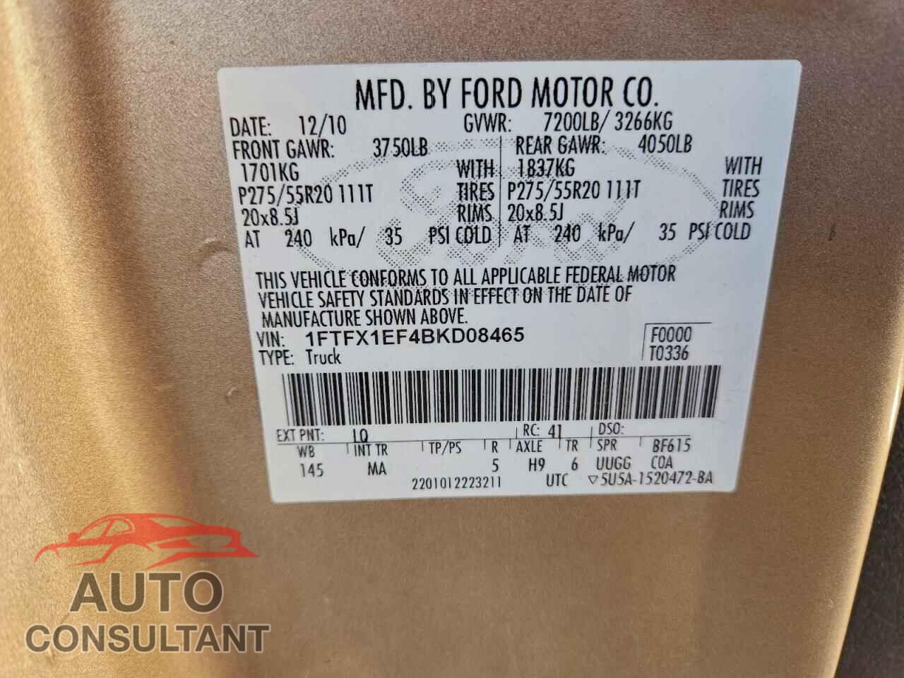 FORD F-150 2011 - 1FTFX1EF4BKD08465