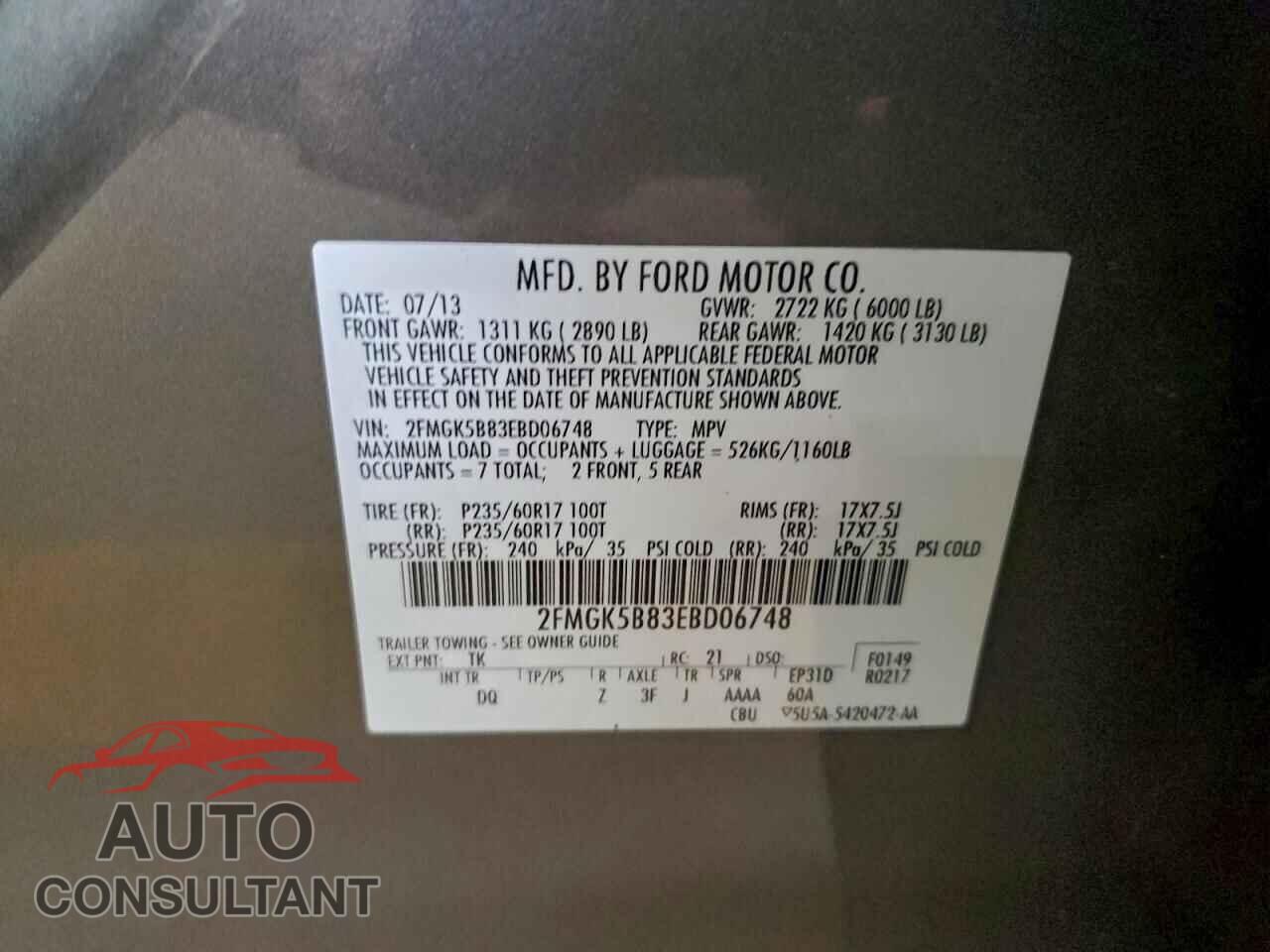 FORD FLEX 2014 - 2FMGK5B83EBD06748