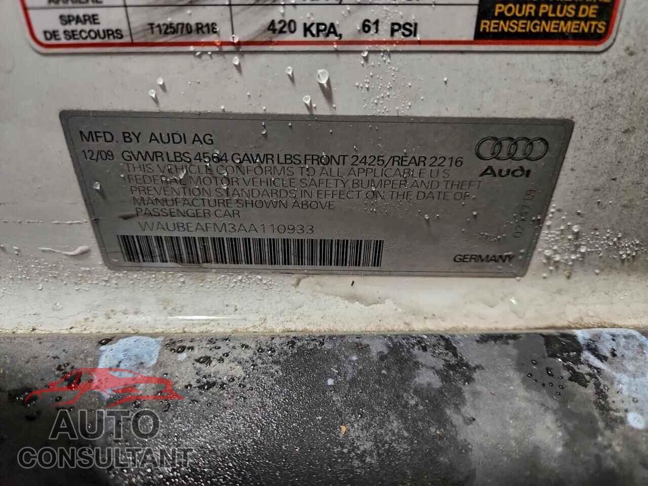 AUDI A3 2010 - WAUBEAFM3AA110933
